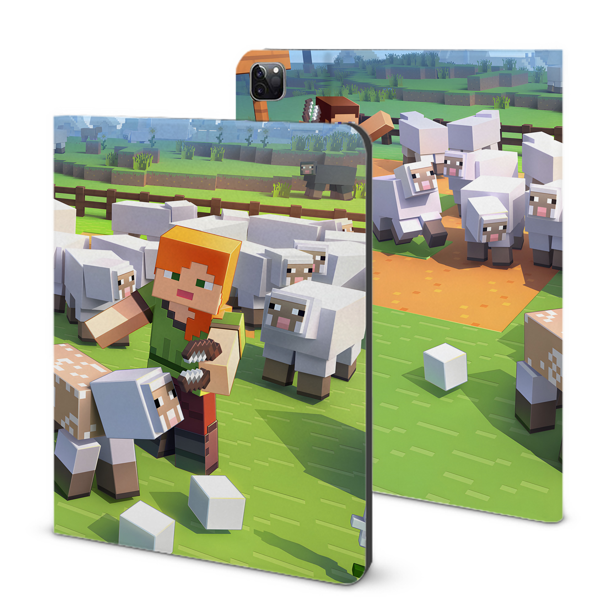 （画像用） マインクラフト ブロックの世界 Minecraft MC Block world IPad ケース ブック型 PUレザー TPU 耐衝撃 軽量 薄型 ペン収納なし 全面保護 IPad 各モデル対応